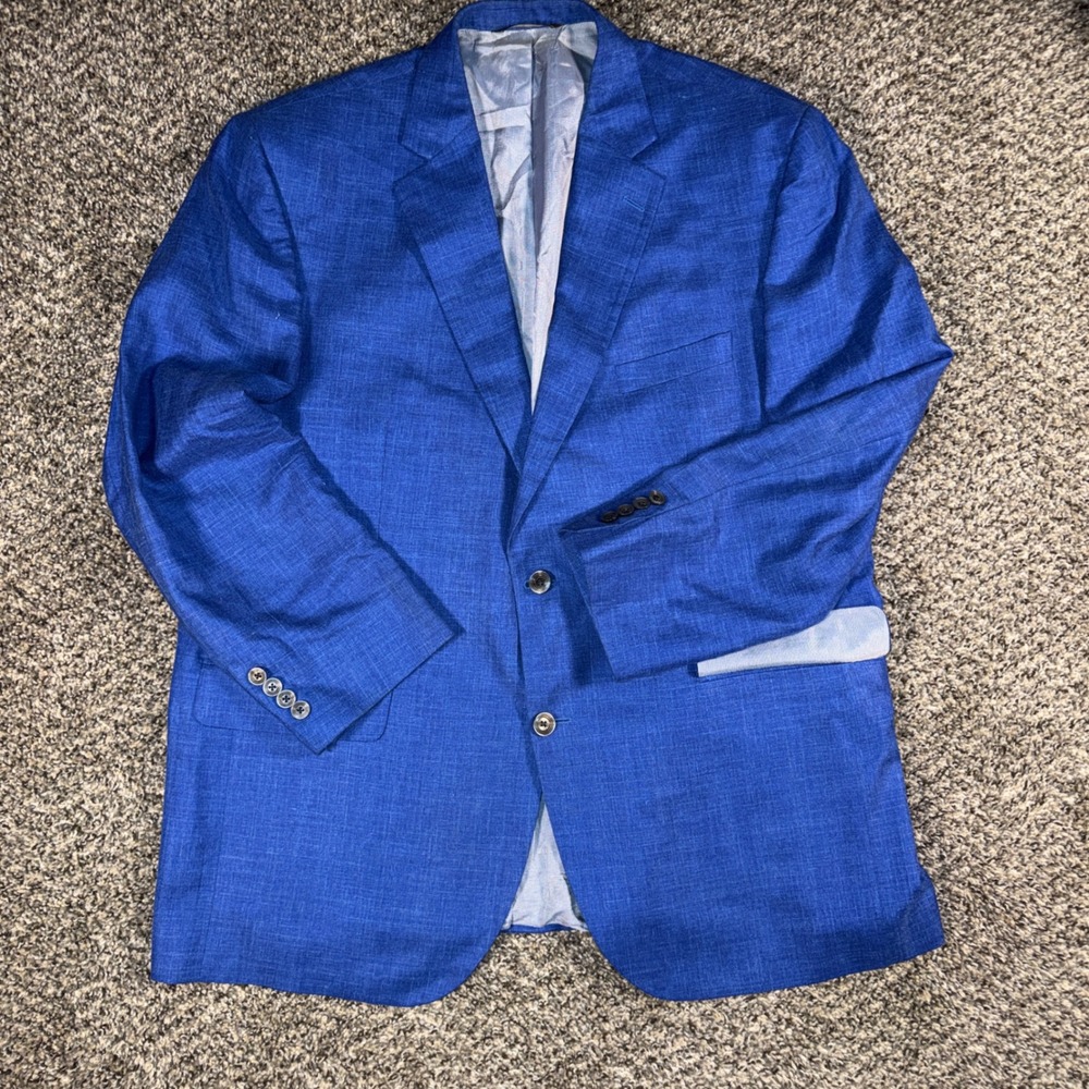 Jack Victor Loro Piana Summertime 46R Blazer Blue Wool Silk Linen Sport Coat